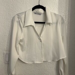 Zara White Cropped Button Down Shirt